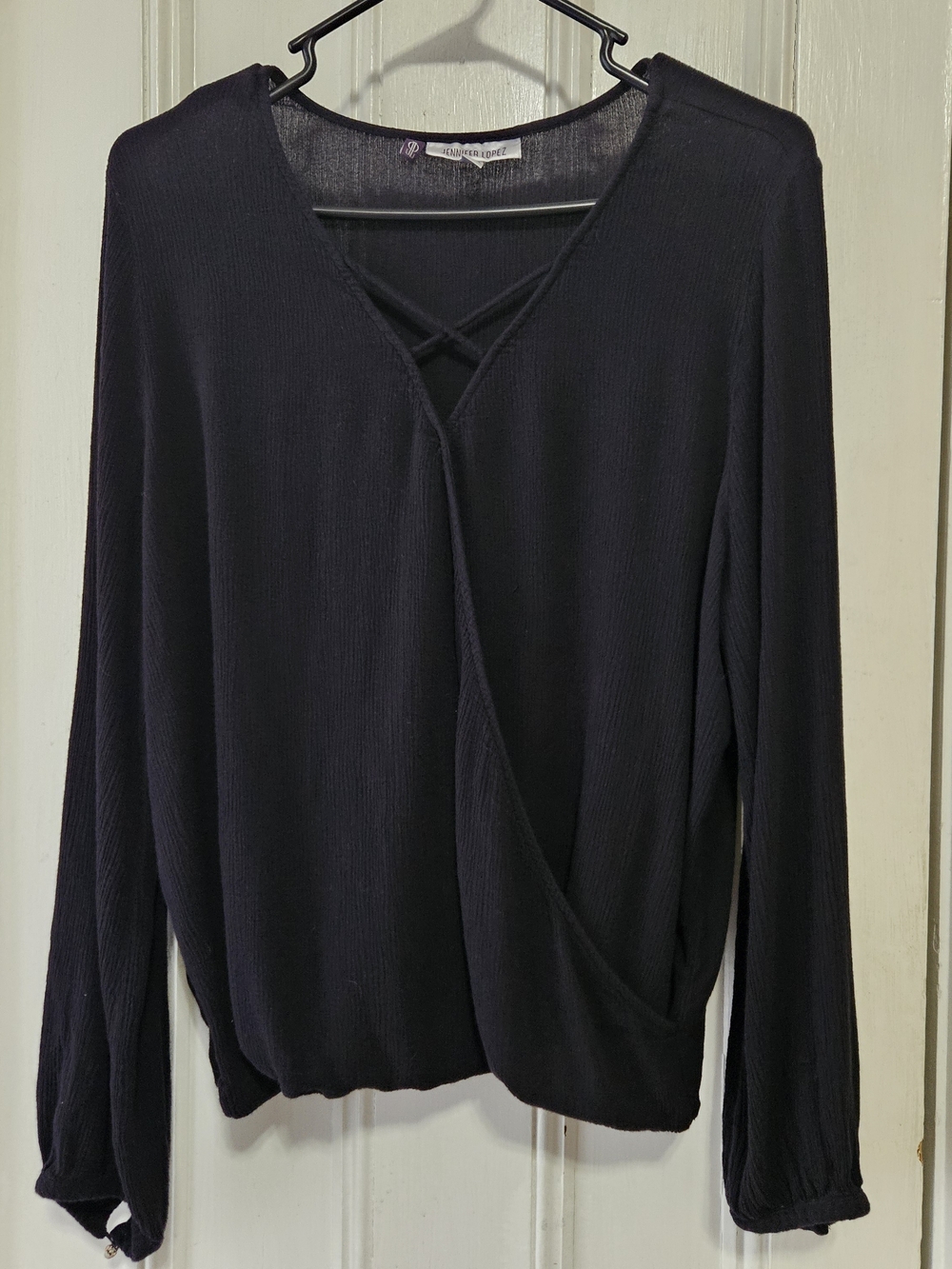 Jennifer Lopez Black Lattice V-Neck Surplice Blouse XL
